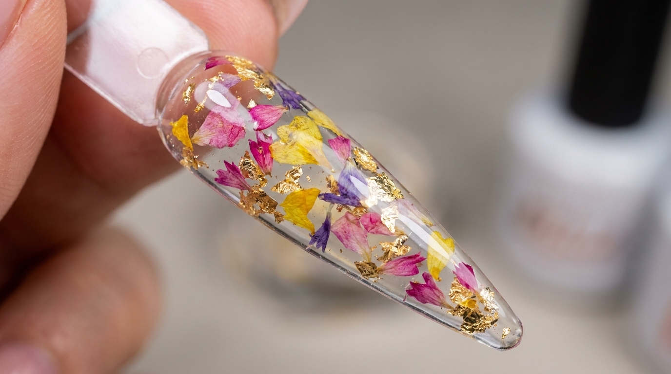 Nail Art Effetto Cristallo Floreale — Tutorial Fiori Secchi Incapsulati