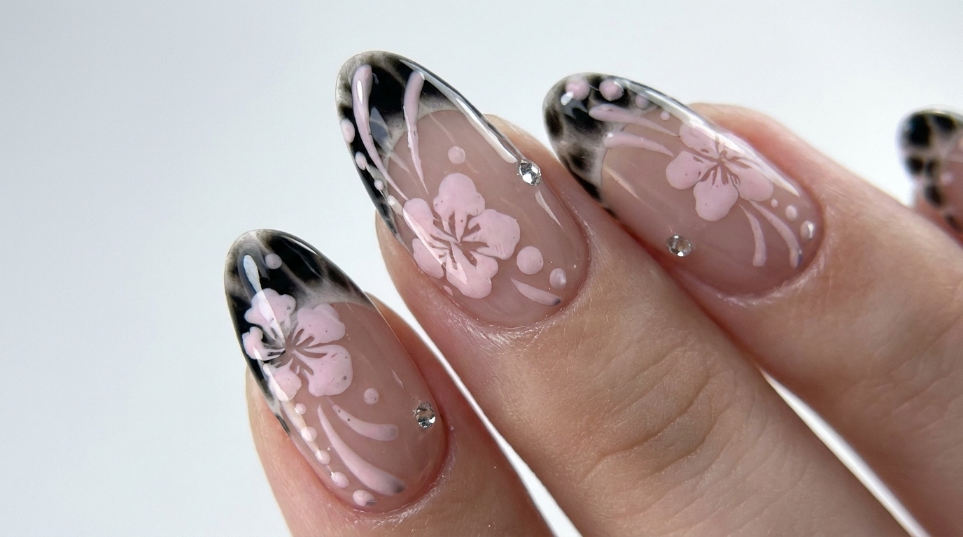 French Manicure Retrò Y2K con Fiori di Ciliegio — Tutorial Passo Passo