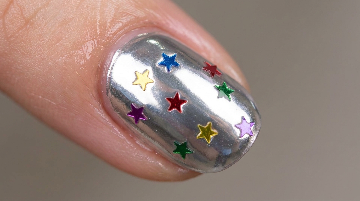 Tutorial nail art: unghie effetto specchio con stelle 3D
