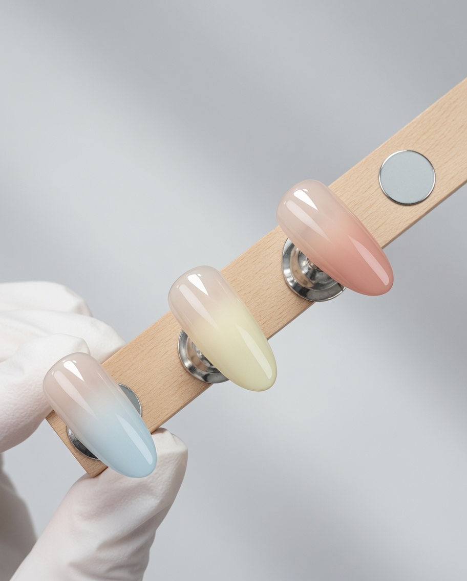 Pennello gel che applica un top coat trasparente senza dispersione sulla superficie dellunghia.