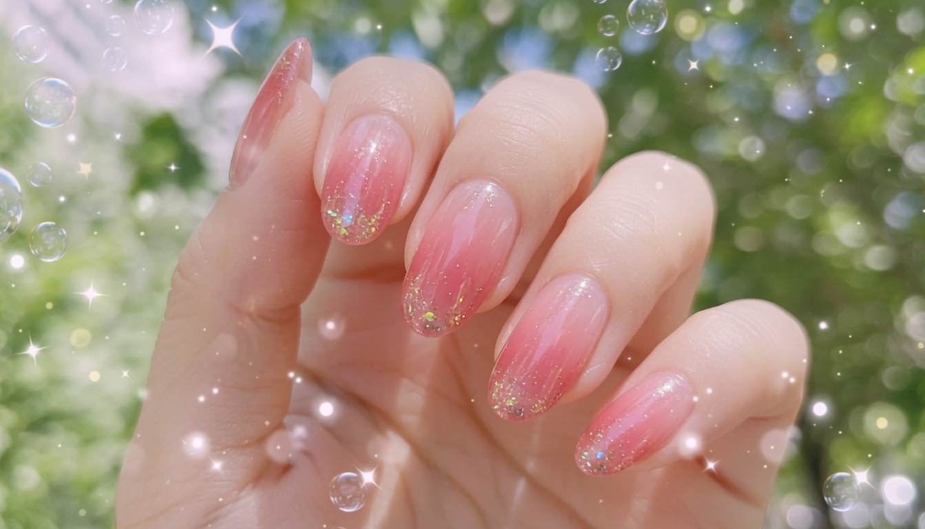 Unghie Jelly Rosa con Sfumato e Glitter Dorati — Tutorial Passo dopo Passo