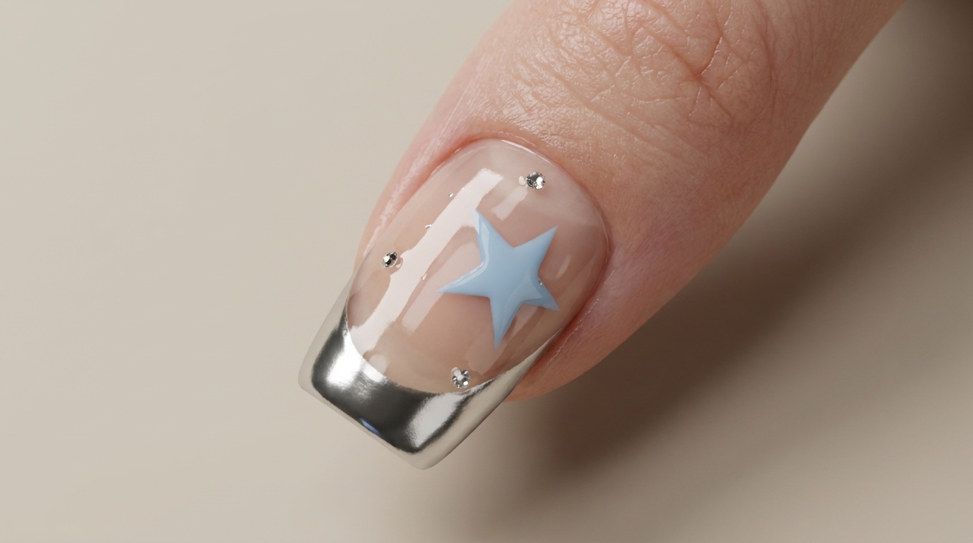 French Manicure effetto Chrome con decoro a stella — Tutorial passo dopo passo