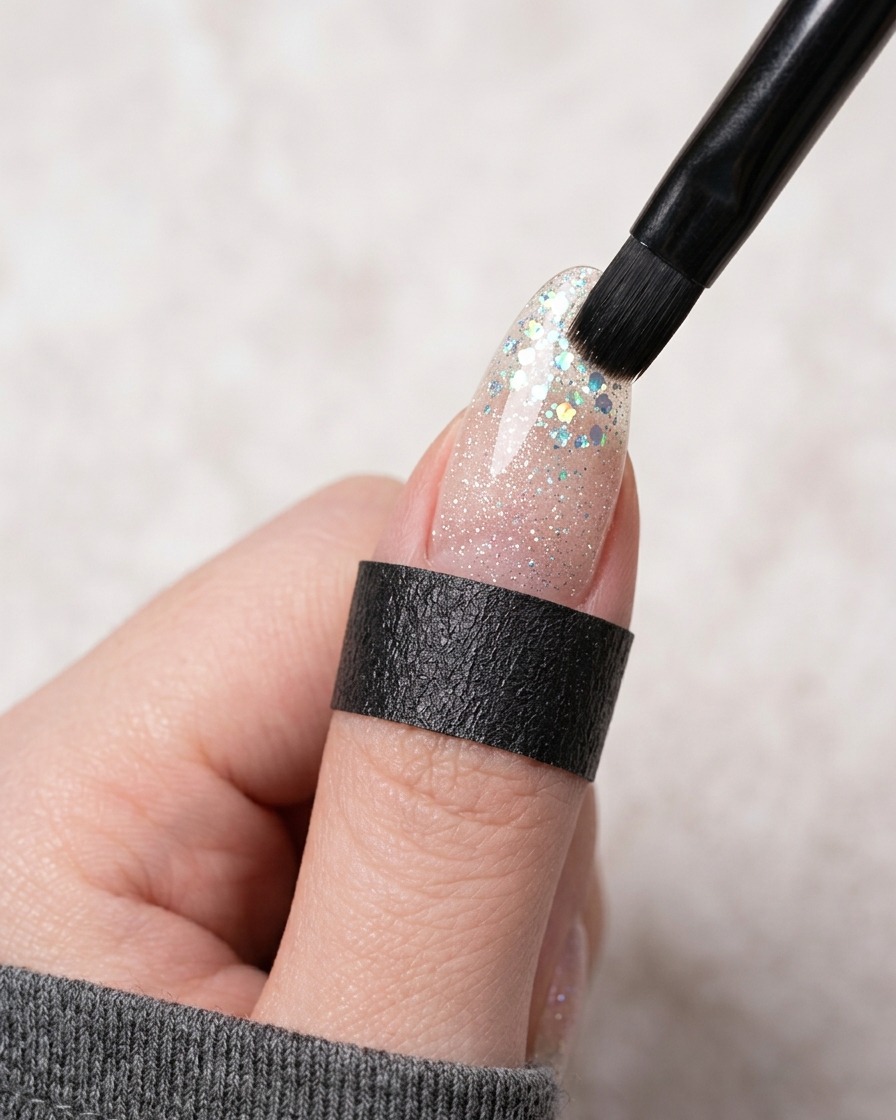 Primo piano di un magnete posizionato sopra lo smalto cat eye ancora umido.