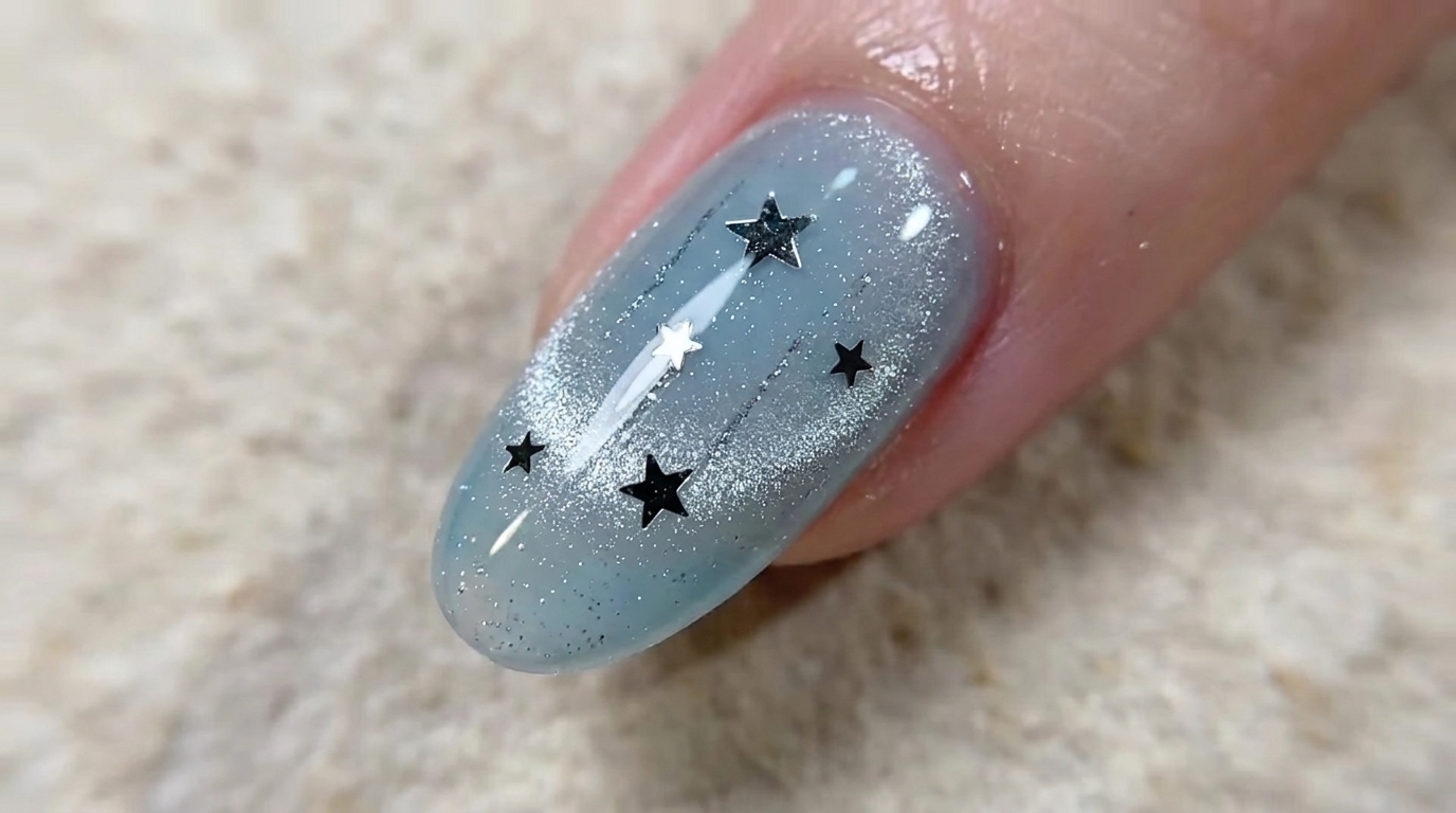 Unghie Cat Eye Blu con Stelle — Tutorial Celestiale