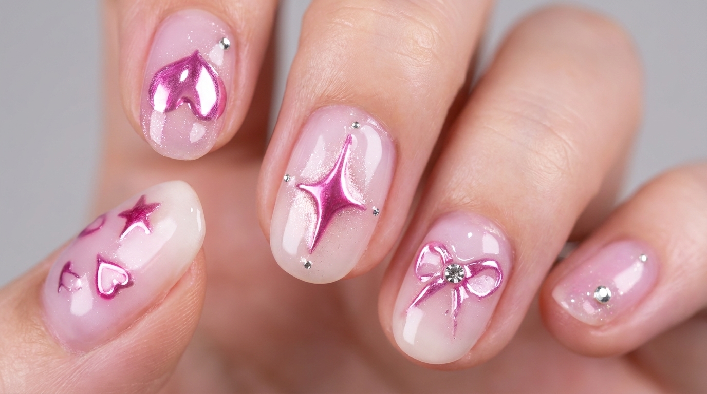 Tutorial Gel: Unghie Rosa Chrome con Cuori e Stelle