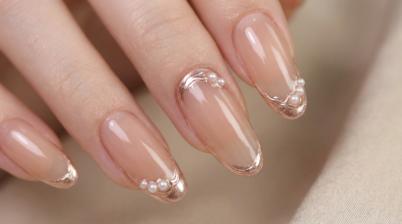 Unghie Effetto Specchio Champagne Rose — Tutorial con Accenti di Perla