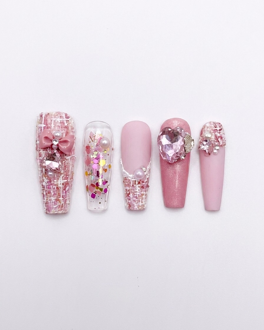 Un pennello applica uno strato uniforme di smalto gel rosa tenue su una tip in plastica.
