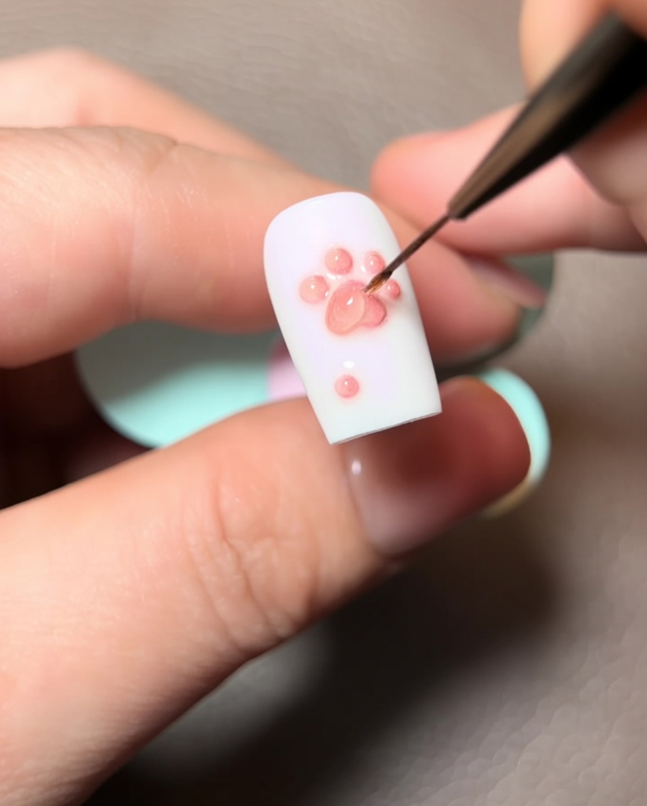 Unghia sotto lampada UV focalizzata sulla zampa 3D.
