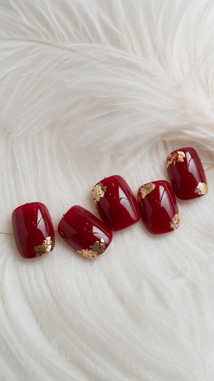 Manicure Festiva in Gel Rosso e Foglia d'Oro — Tutorial Passo a Passo