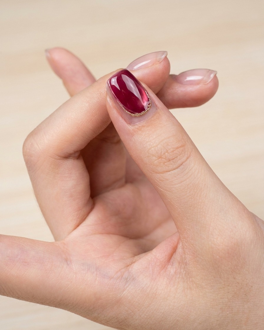 Ununghia pulita passata con un pad privo di pelucchi per rivelare una manicure finita ultra lucida.