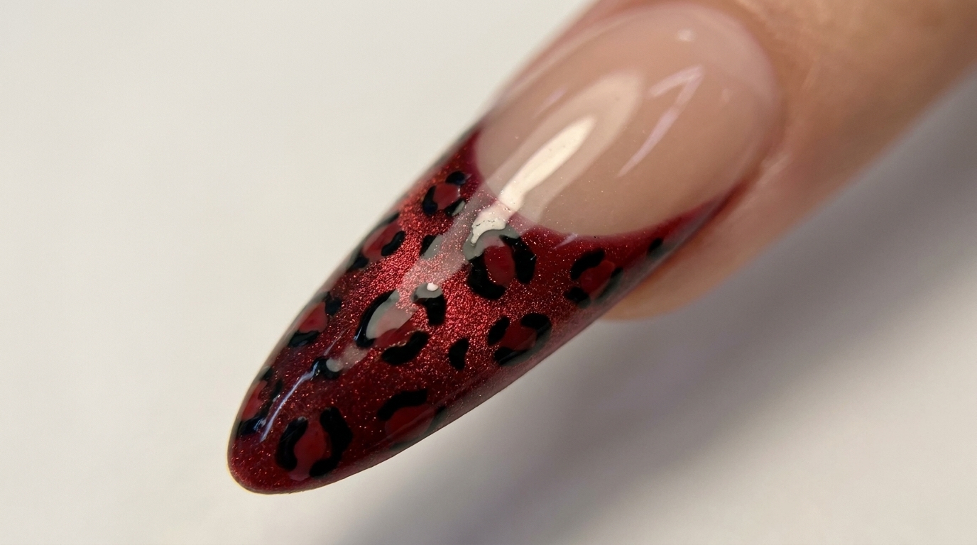 Unghie Cat-Eye con Stampa Leopardata Rossa — Tutorial Passo dopo Passo
