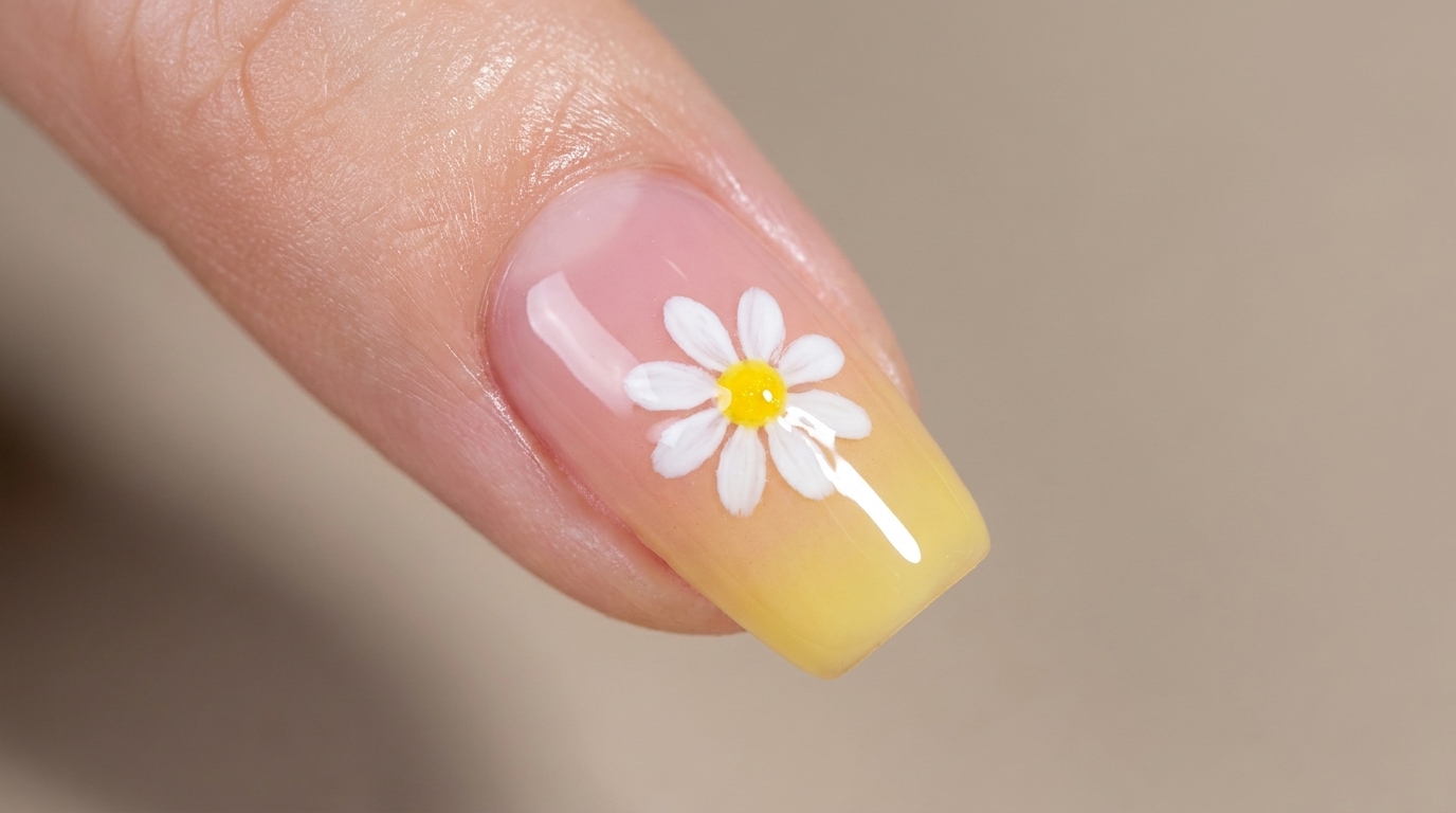 Unghie primaverili con margherite: tutorial semplice in stile sfumato