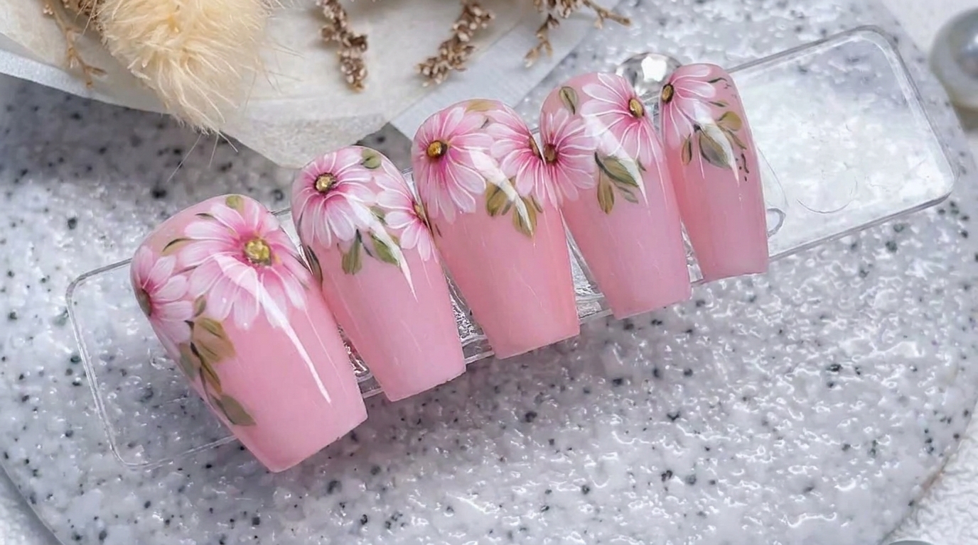 Nail Art con Margherite Rosa — Tutorial Decorativo a Mano Libera