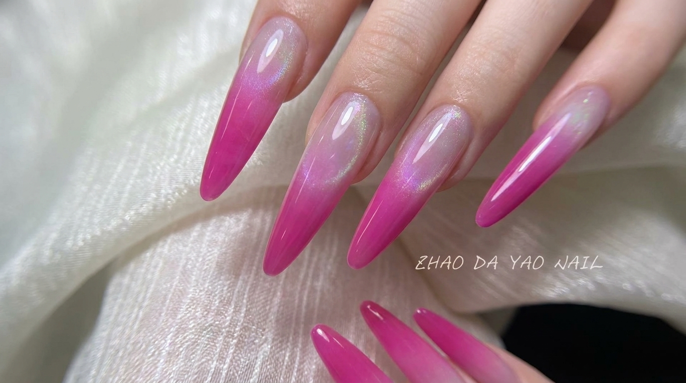 Unghie Sfumate Rosa Dragon Fruit e Effetto Sfera di Vetro Aurora — Tutorial Passo a Passo