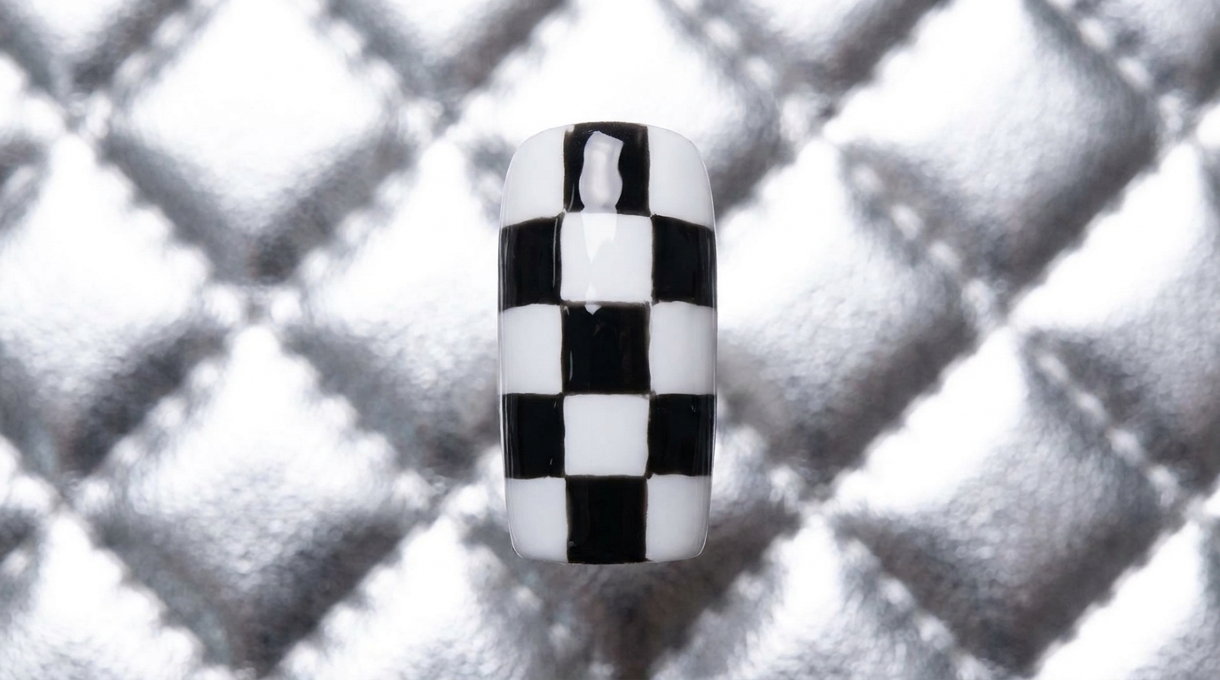 Nail Art a Scacchiera in Bianco e Nero — Tutorial Design a Griglia