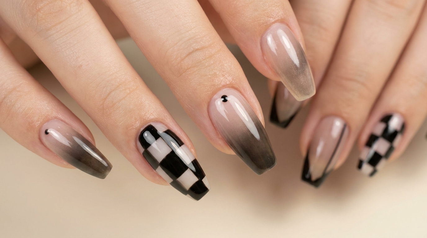 Unghie a Quadretti e Sfumatura Nude — Tutorial Passo dopo Passo