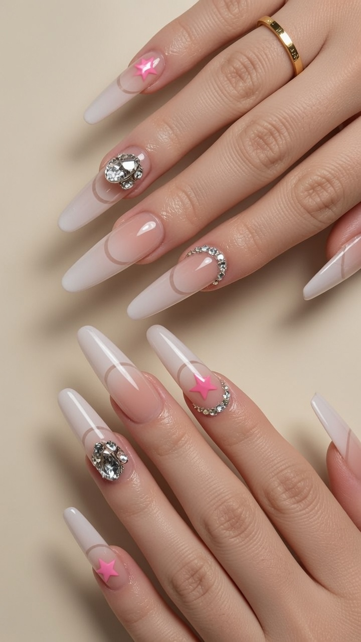 French Manicure Sfumata con Stelle e Strass — Tutorial Passo dopo Passo