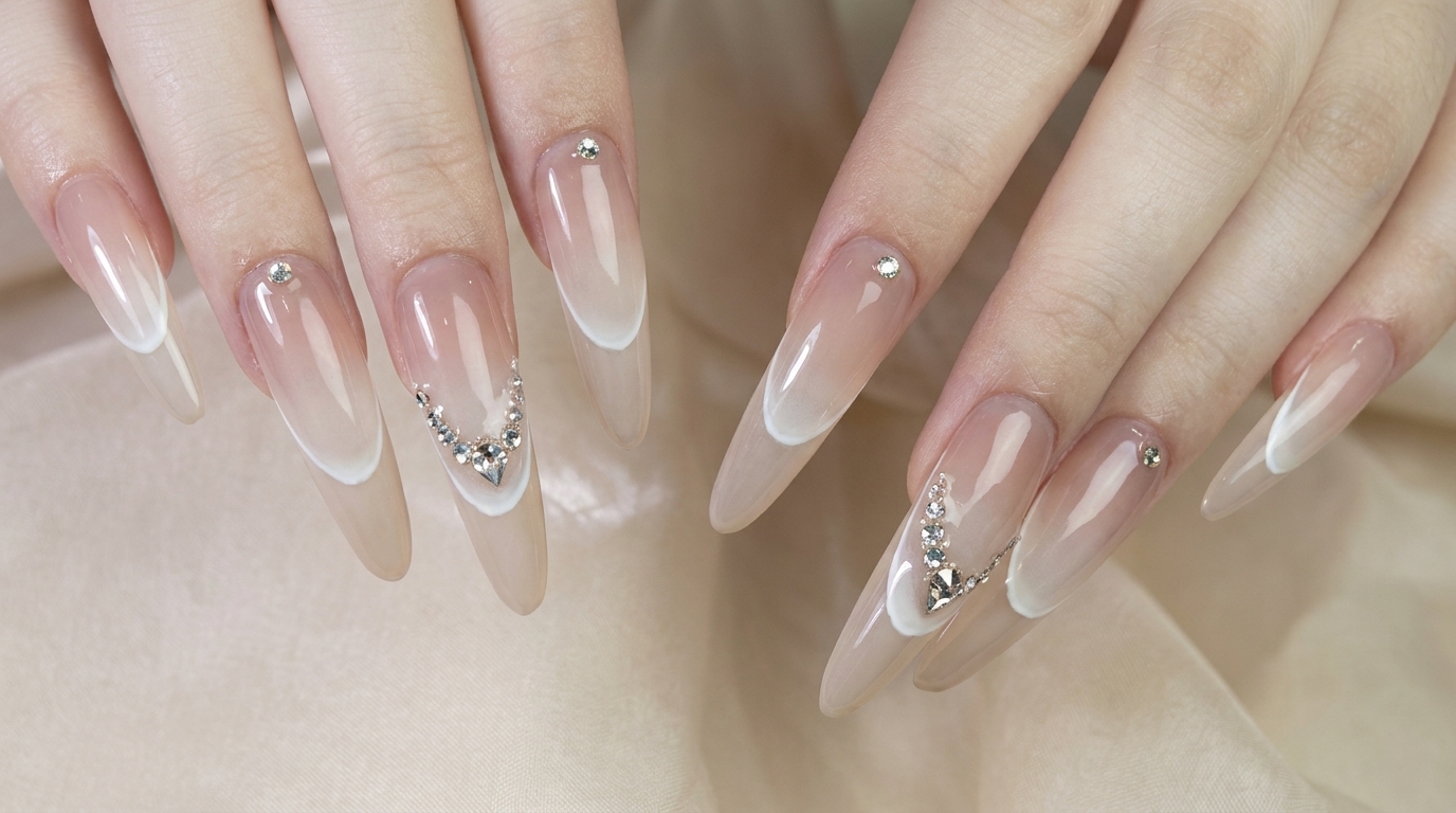 Unghie Lunghe a Mandorla con French Sfumato e Strass — Tutorial Passo Passo