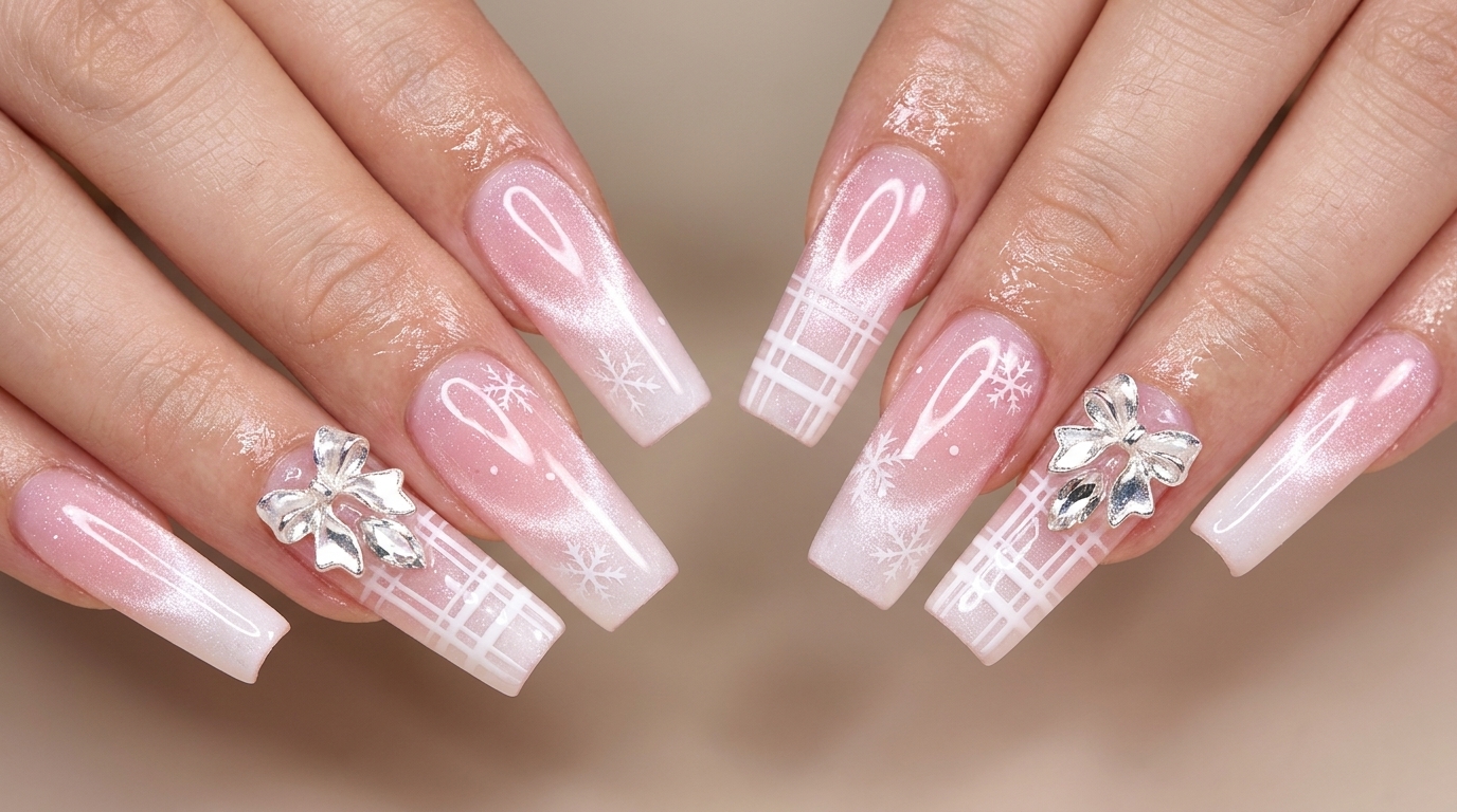 Nail Art Scozzese Effetto Ghiaccio — Tutorial Invernale con Fiocchi di Neve