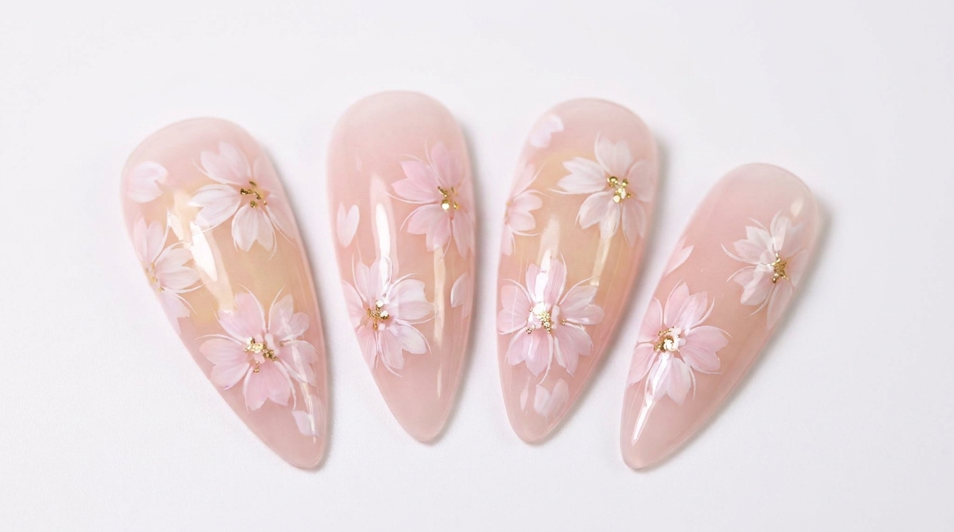 Unghie Gel con Fiori di Ciliegio Effetto Jelly — Tutorial Passo dopo Passo