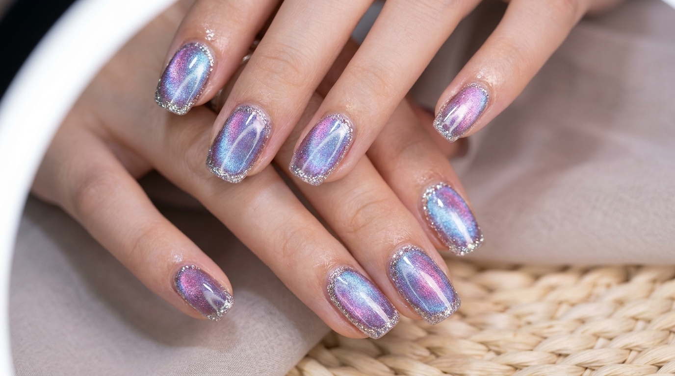 Unghie Cat Eye Aurora Blu e Viola — Tutorial Passo dopo Passo