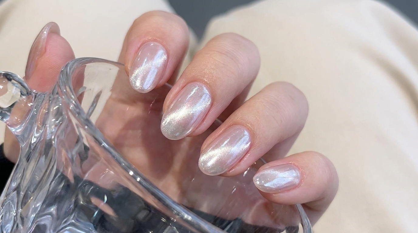 Unghie effetto perlato cromato e aurora glass cat eye di Hailey Bieber: Tutorial passo dopo passo