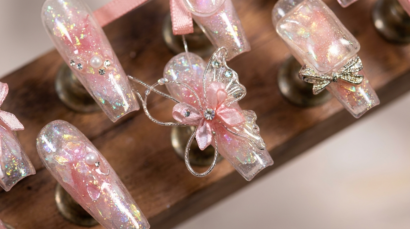 Unghie Press-On Cristallo e Farfalla — Tutorial di Nail Art Passo dopo Passo