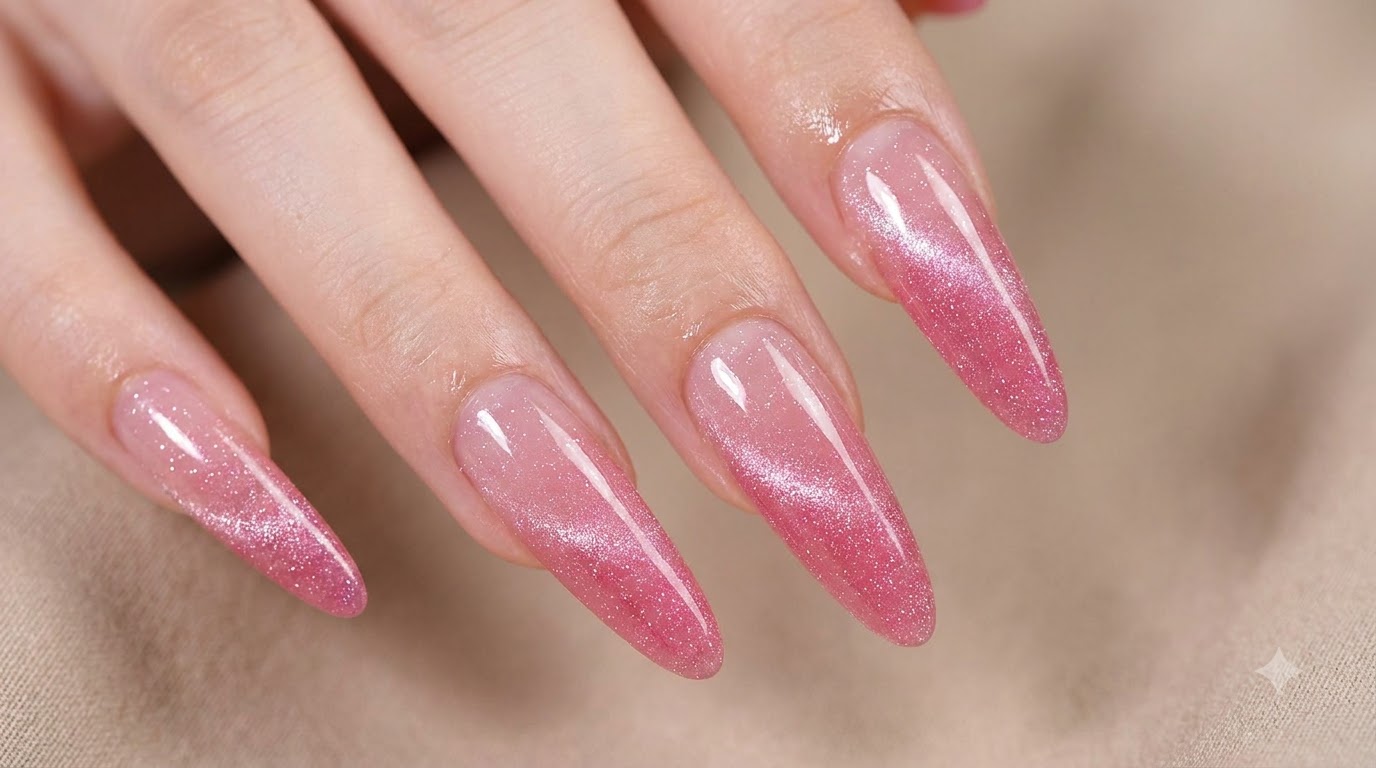 Unghie Cat-Eye Sfumate Rosa — Tutorial Passo dopo Passo con Effetto Brillante