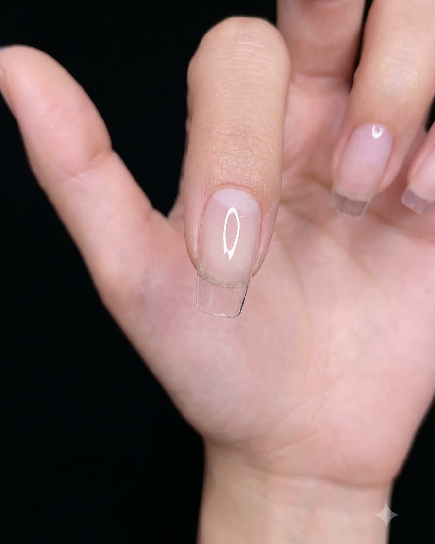 Primo piano di una mano che versa polvere glitterata fine oro e argento su uno strato di gel trasparente su una tip.