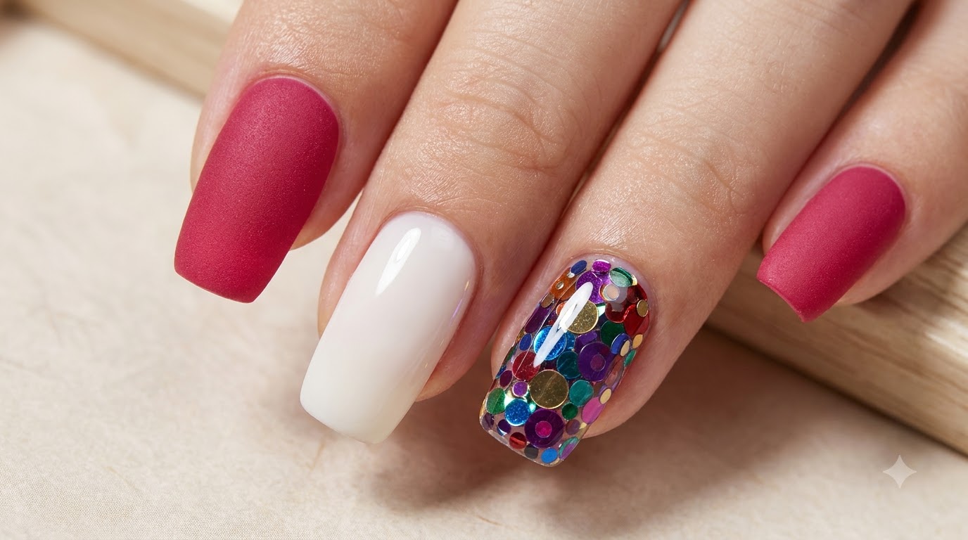 Unghie Rosso Rosa e Decorazioni con Paillettes — Tutorial Passo dopo Passo