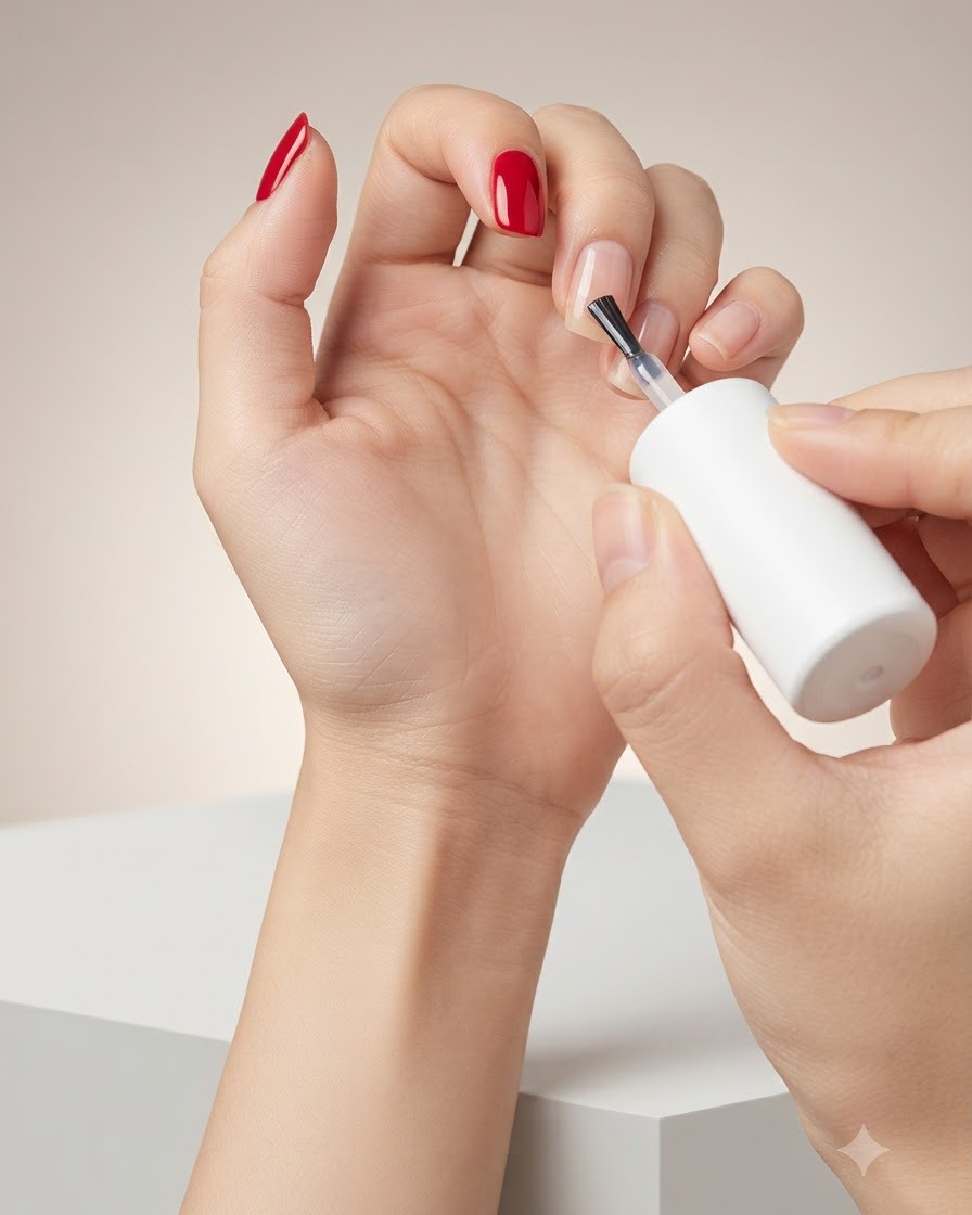 Un pennello applica lo smalto gel Magic Cat Eye scintillante sullunghia del dito medio.