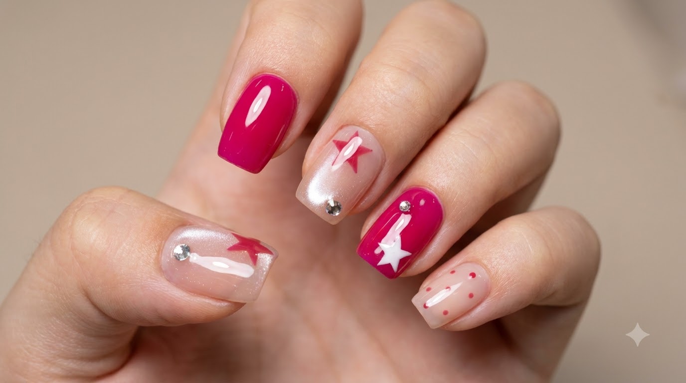 Nail Art Magenta con Stelle e Pois — Tutorial Gel Passo Dopo Passo