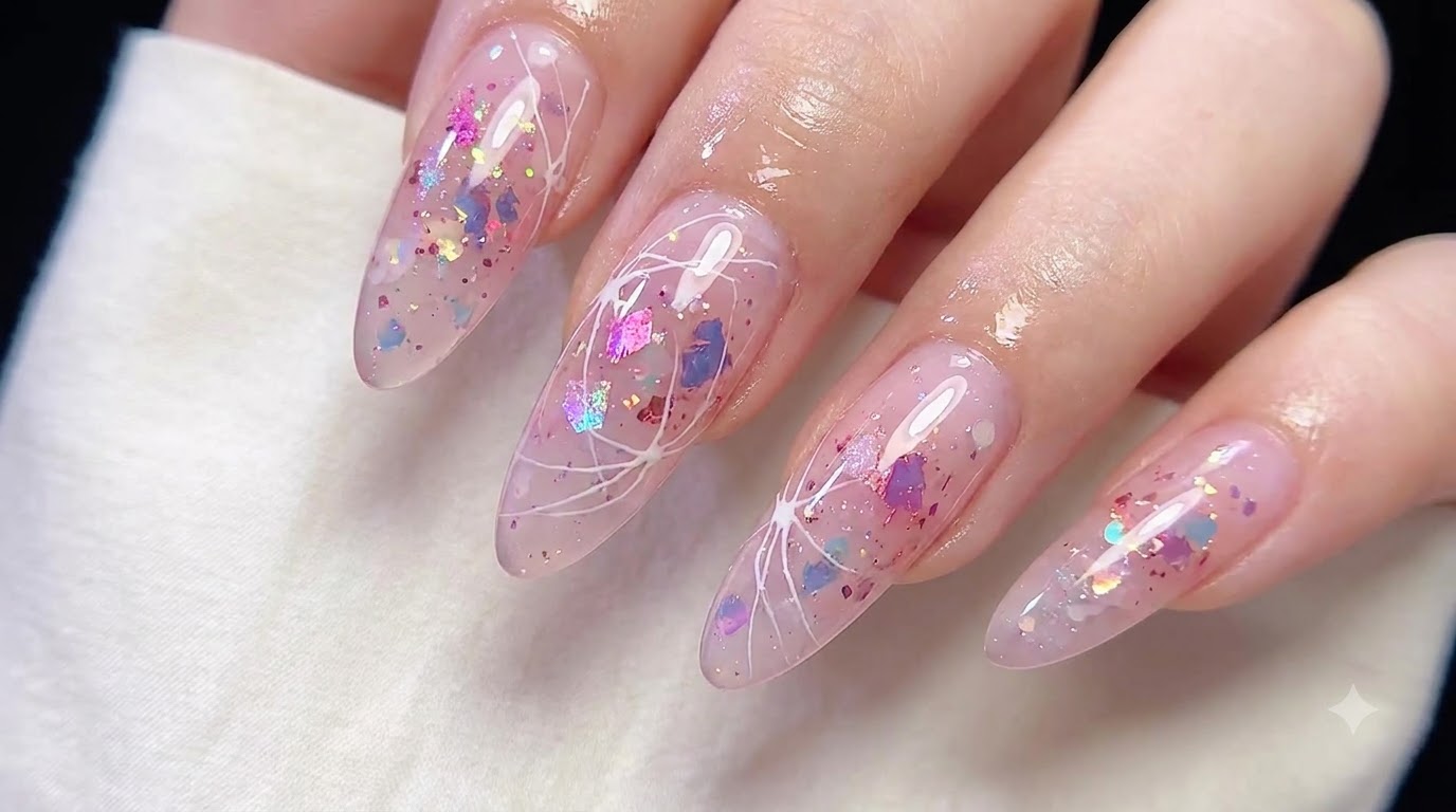 Tutorial Unghie Gel Rosa Trasparente con Glitter e Opale