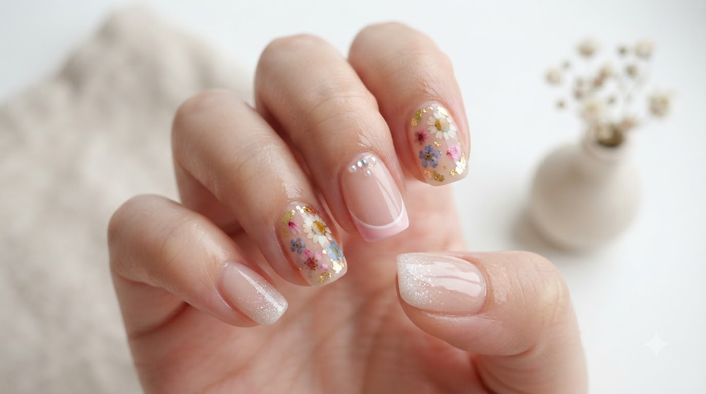 Unghie Gel French Primavera con Effetto Blush e Fiori Secchi — Tutorial Passo dopo Passo