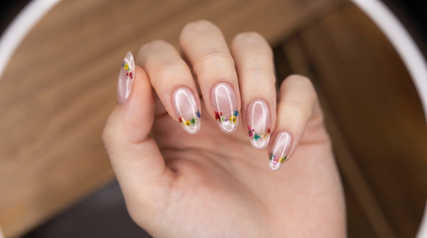 Unghie French con Fiori Secchi e Gel Cat Eye Magnetico — Tutorial Passo per Passo