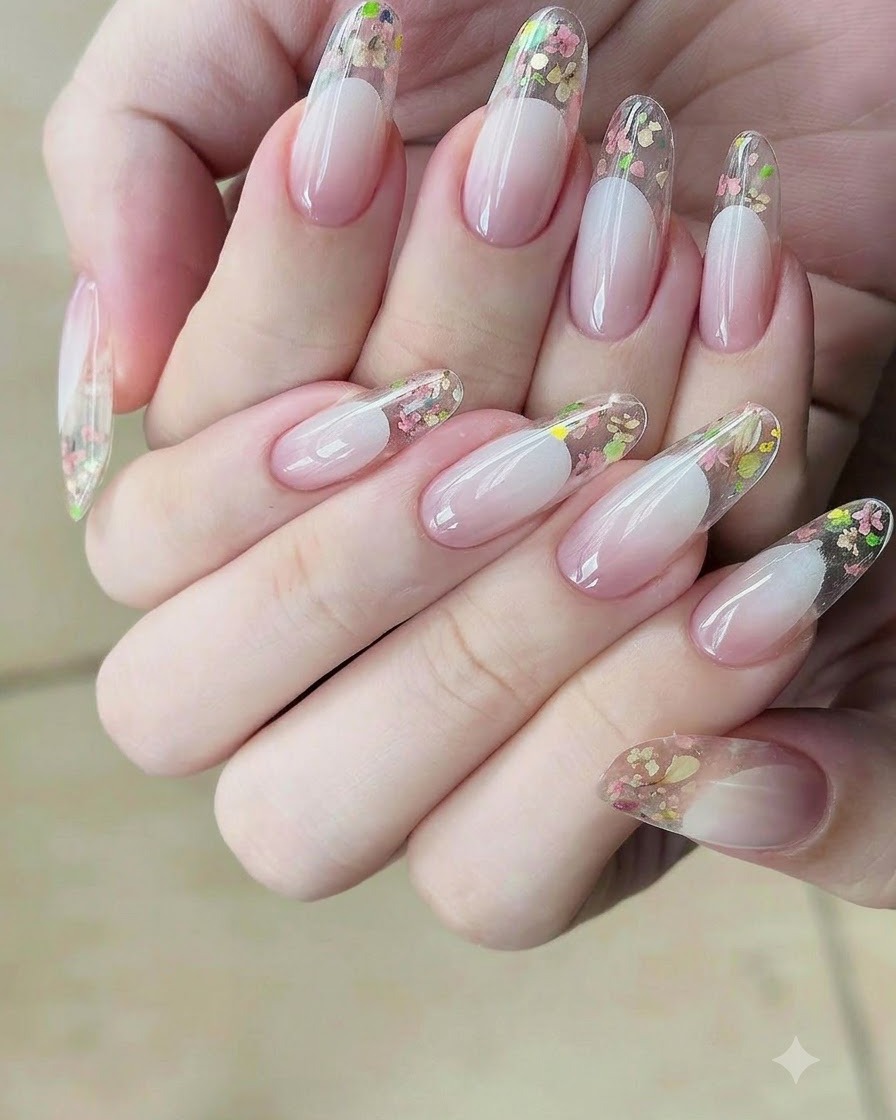 Una nail artist riapplica lo smalto nude sul livello precedente per intensificare la sfumatura.