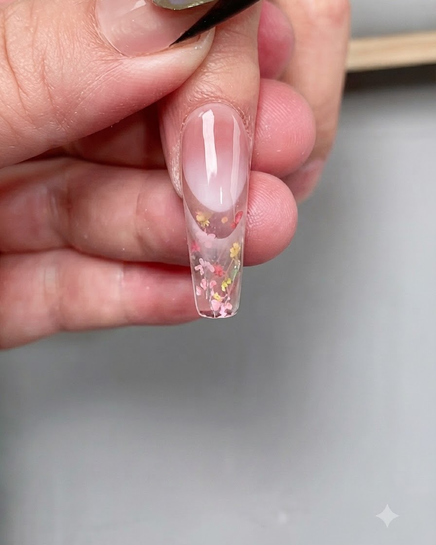 Ununghia posizionata sotto una lampada UV durante il processo di polimerizzazione.