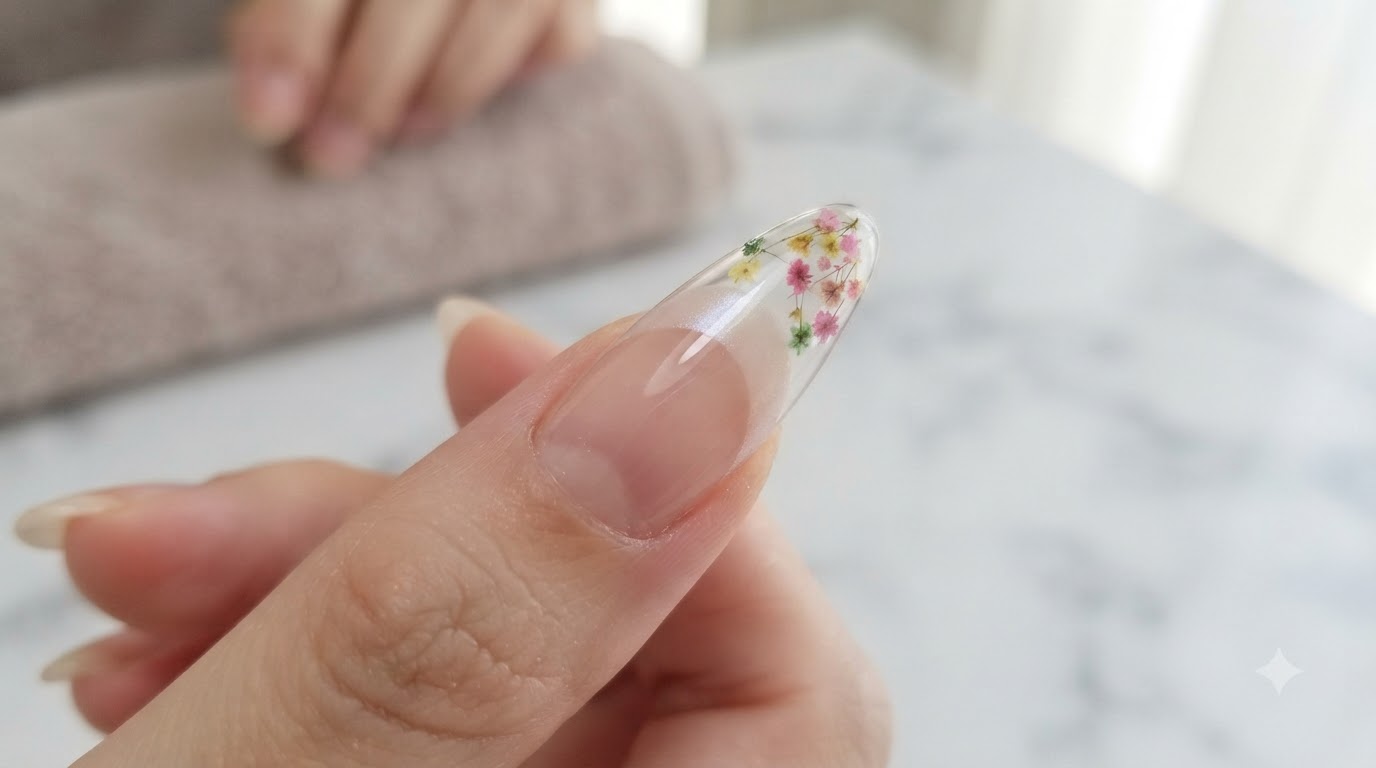 Unghie Effetto Ghiaccio con Fiori Secchi e French — Tutorial Passo a Passo