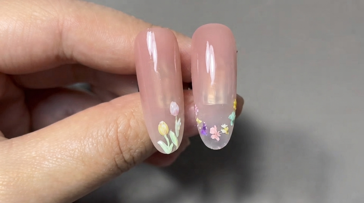 Nail Art con Tulipani Primaverili e Fiori Secchi — Tutorial Passo dopo Passo