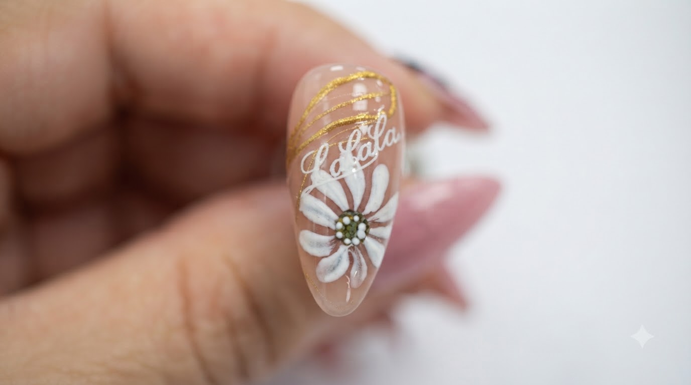 Daisy Nail Art con Calligrafia Dorata — Tutorial Passo dopo Passo