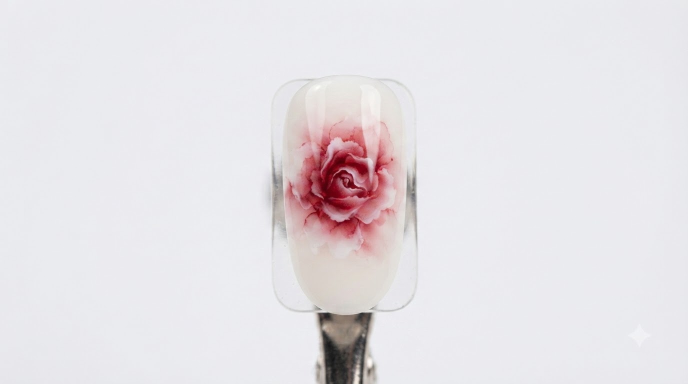 Blooming Watercolor Rose Nail Art — Guida passo dopo passo