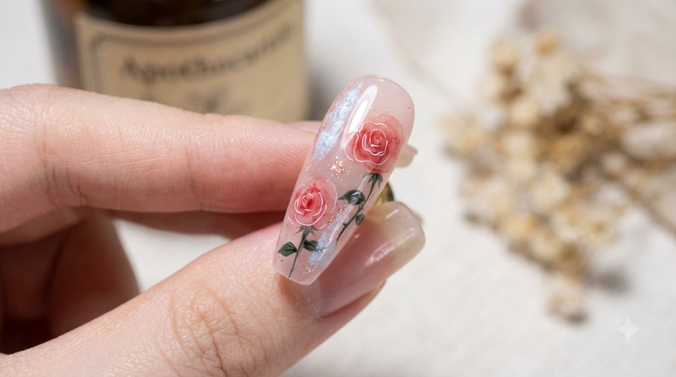 Nail Art con Rose Acquerello Effetto Nuvola — Tutorial Passo dopo Passo