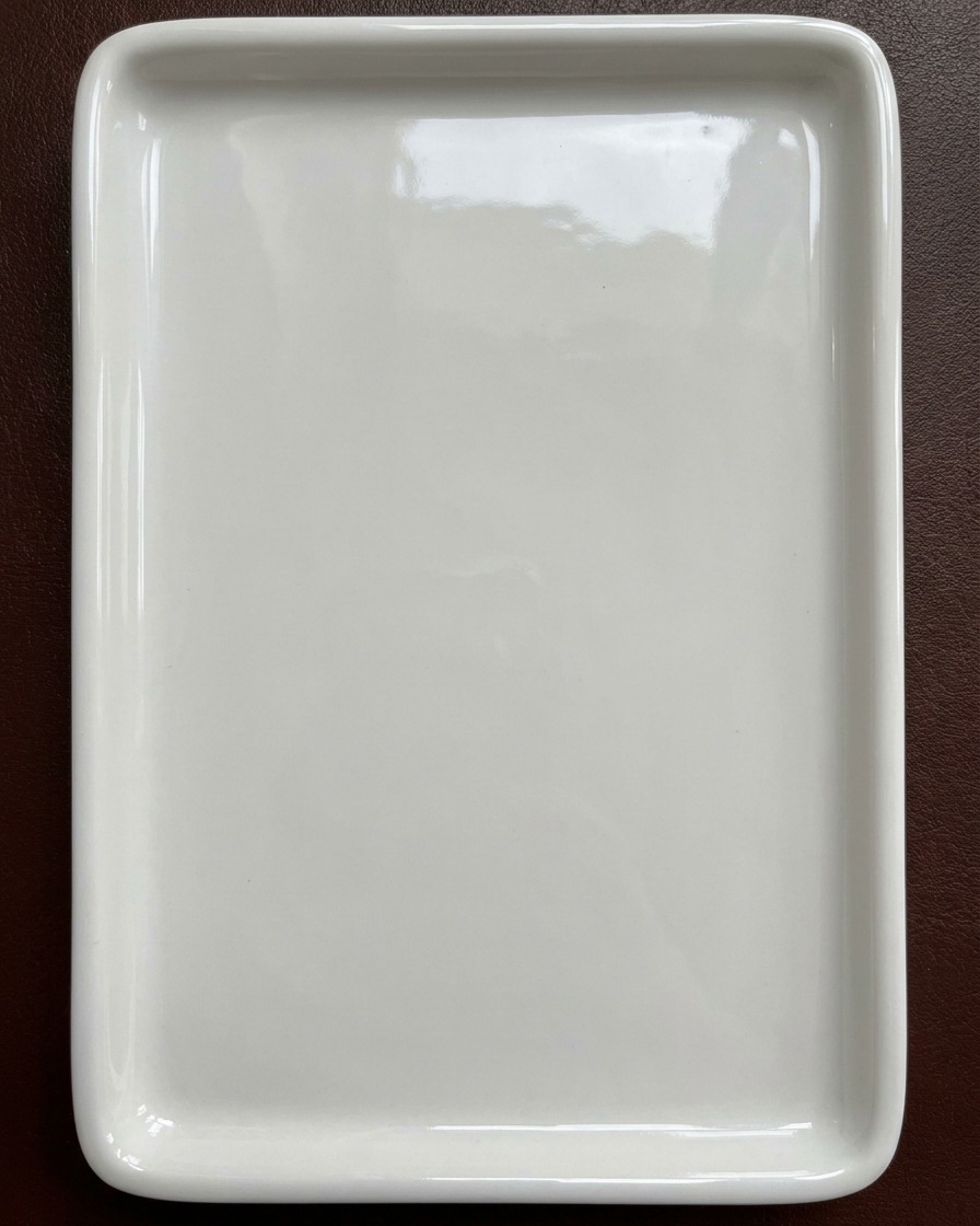 Una tavolozza di ceramica bianca pulita pronta per i pigmenti per nail art ad acquerello.