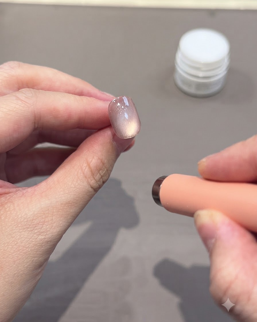 Una lampada UV/LED che polimerizza il secondo strato di gel su una punta dunghia.