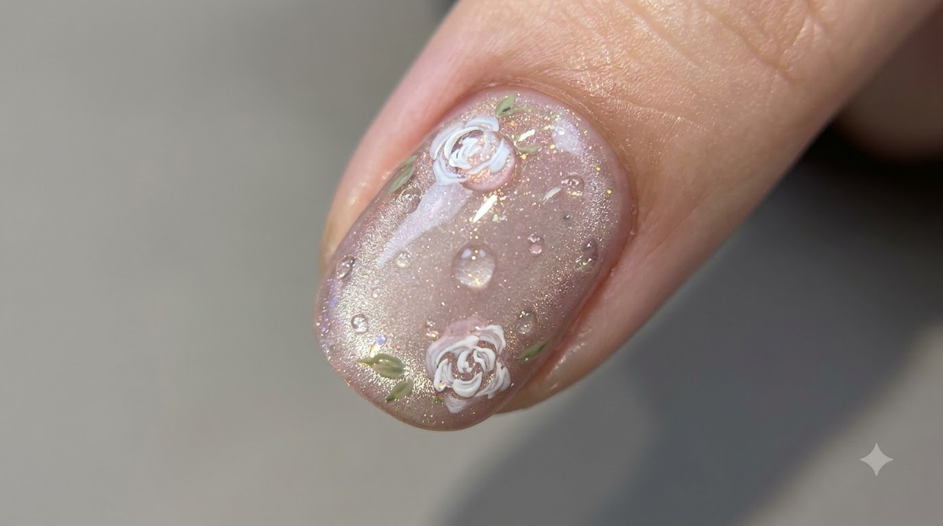 Unghie Cat Eye con Rose e Rugiada del Mattino — Tutorial Passo dopo Passo