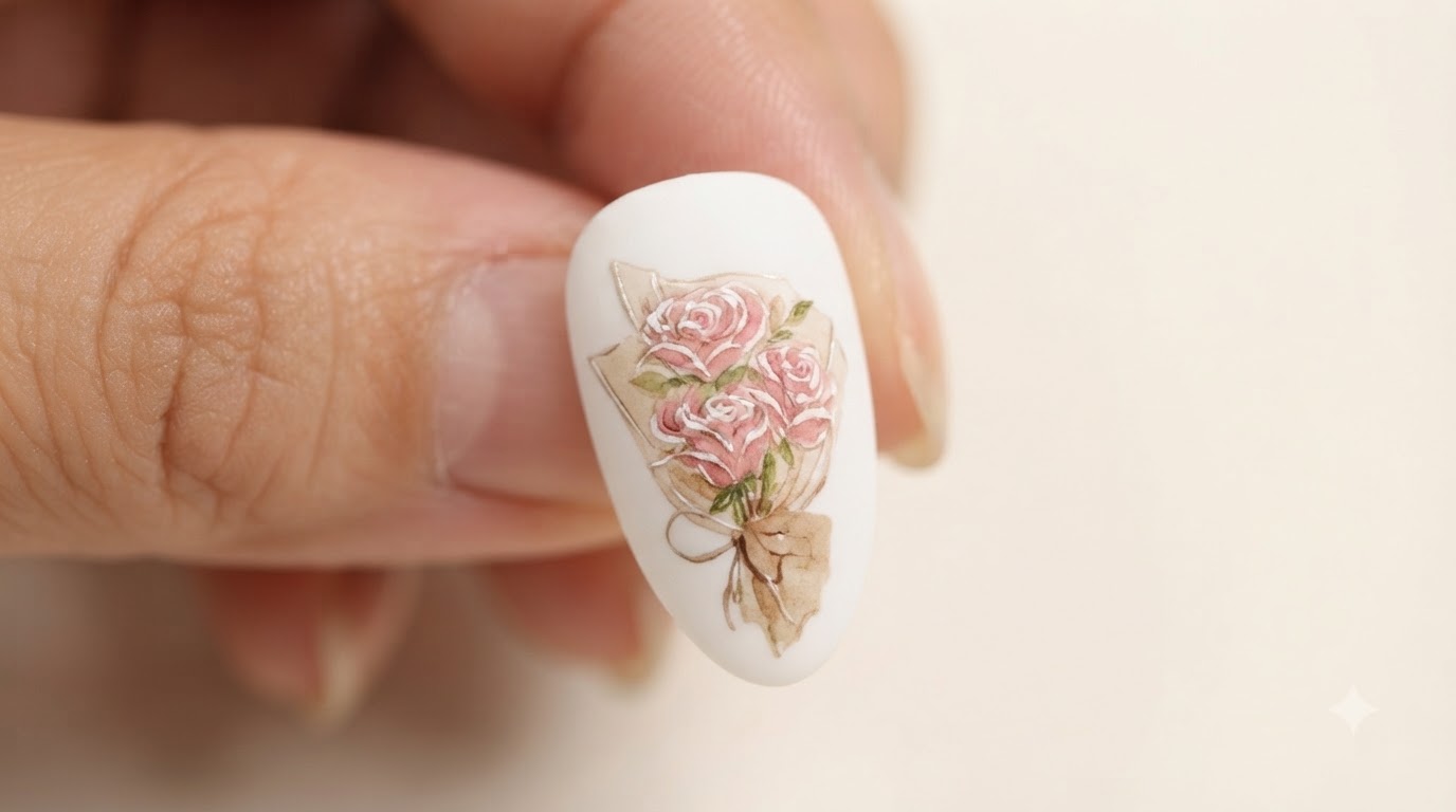 Unghie con Bouquet di Rose Acquerellate — Tutorial Passo dopo Passo