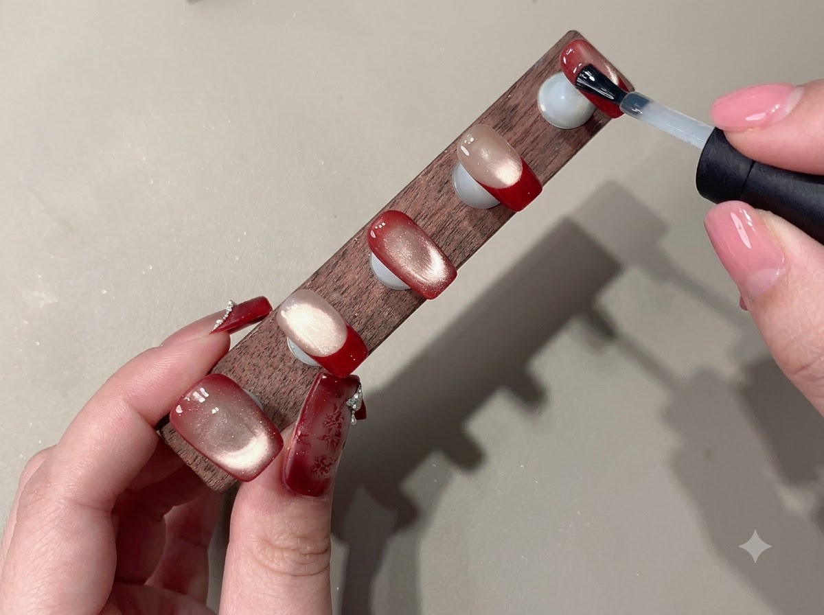 Un pennello applica il gel rosso su una piastra di stamping in metallo inciso.