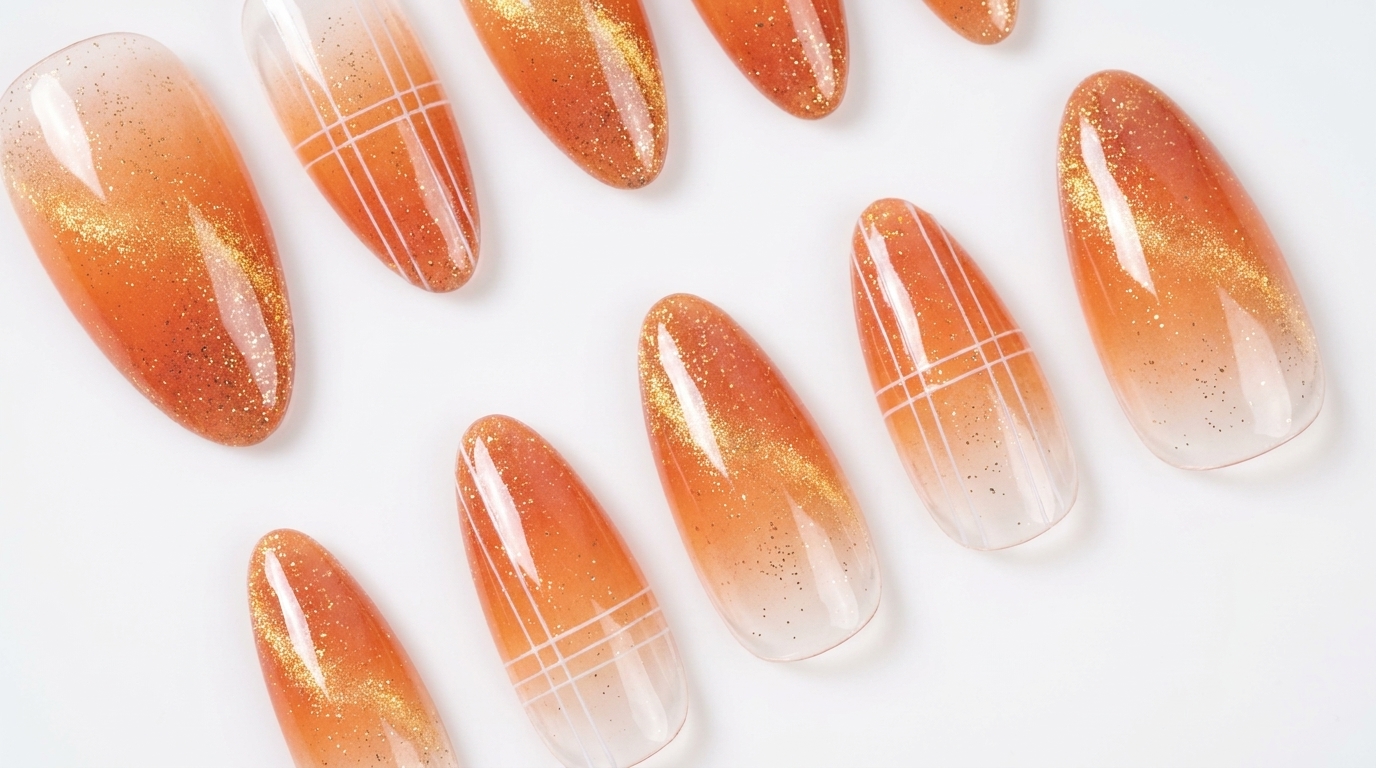 Unghie Gel Effetto Occhio di Gatto e Glitter Arancione Tramonto — Tutorial Passo dopo Passo