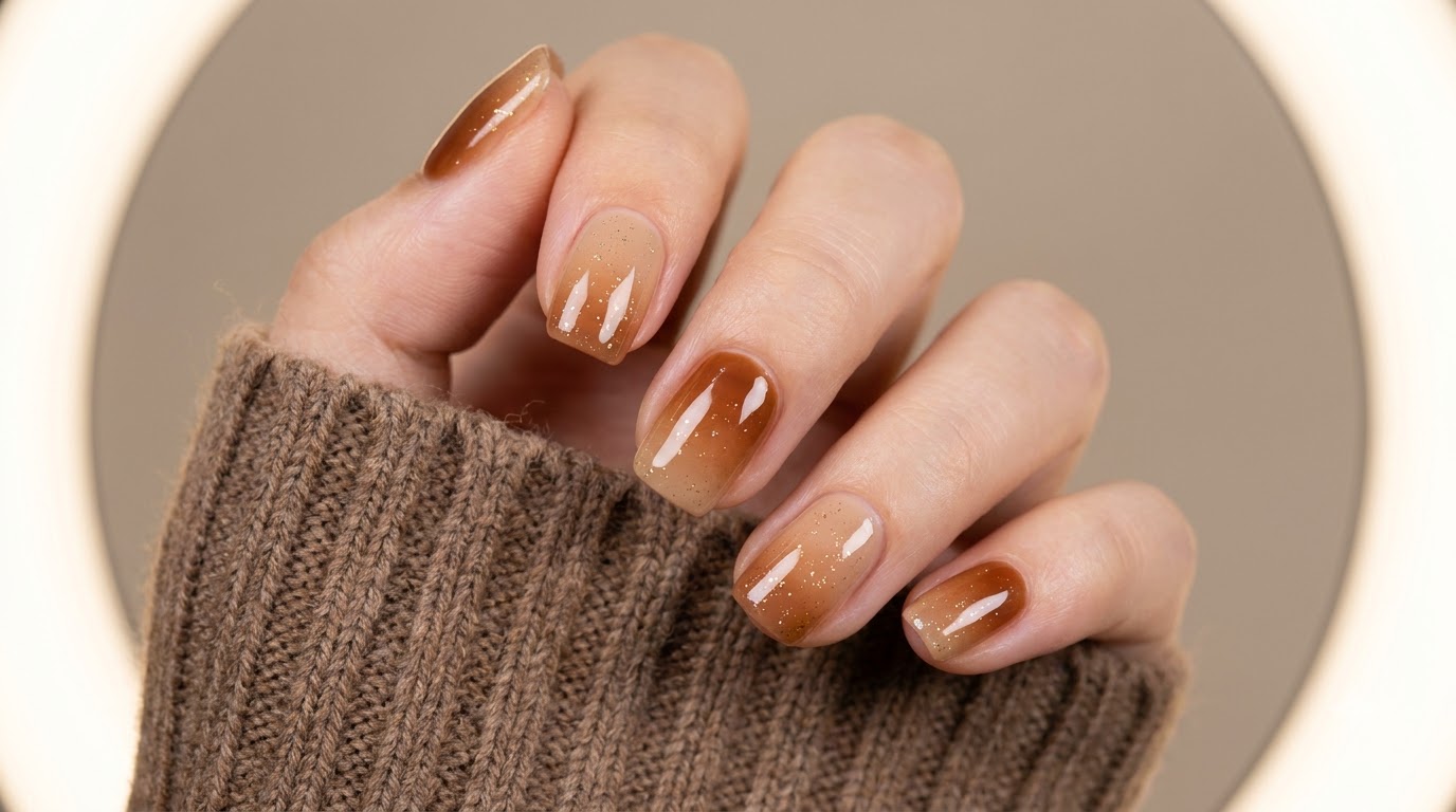 Manicure sfumata tramonto ambra caramello — Tutorial gel passo dopo passo