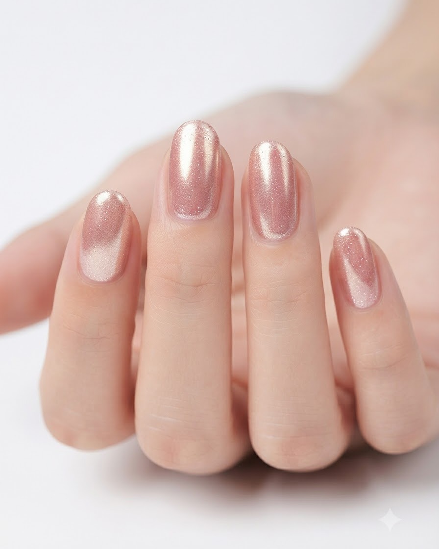 Un pennello da manicure che applica il gel color rosa traslucido in modo uniforme sulla superficie dellunghia.
